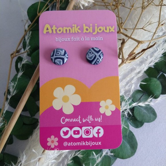 Handmade blue polymer clay earrings. Boucles d'oreilles fait à la main - Picture 2 of 7